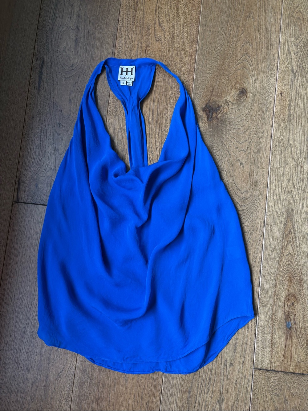 Haute Hippie Cobalt Blue Silk Halter Cowl Neck Tank